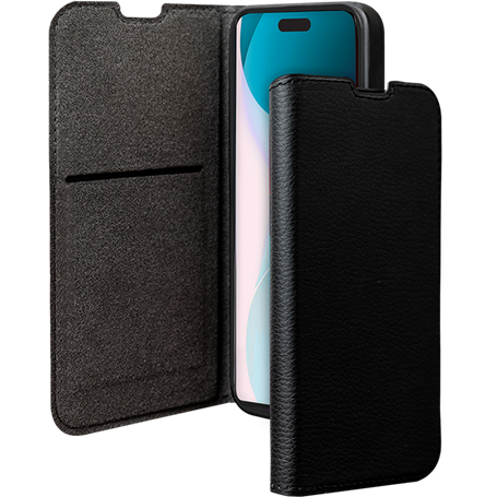 Folio Wallet iPhone 16 Plus Support vidéo Noir - 65% Plastique recyclé Certifié GRS Bigben