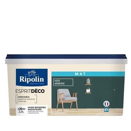 RIPOLIN Peinture Couleur Mat  Ultra Couvrante - Vert Armerie