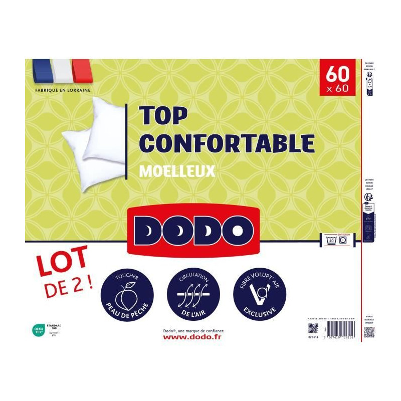 Image secondaire de DODO - Lot de 2 Oreillers - Confortable - 60 x 60 cm - 100% Polyester VOLUPT'AIR - Blanc