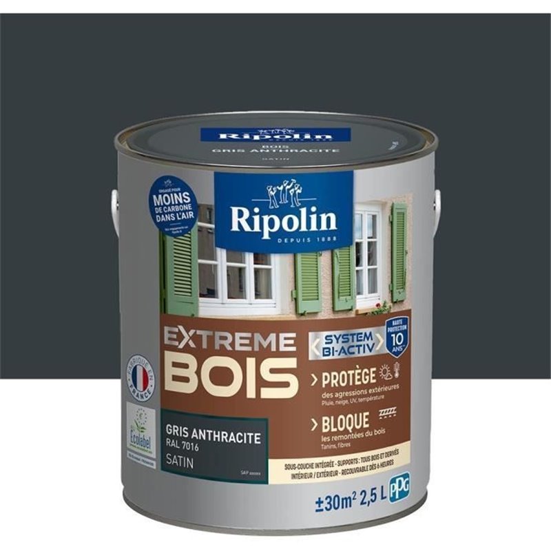 Image secondaire de RIPOLIN PROTECTION EXTREME BOIS GRIS ANTHRACITE RAL70 Satin 2,5 L