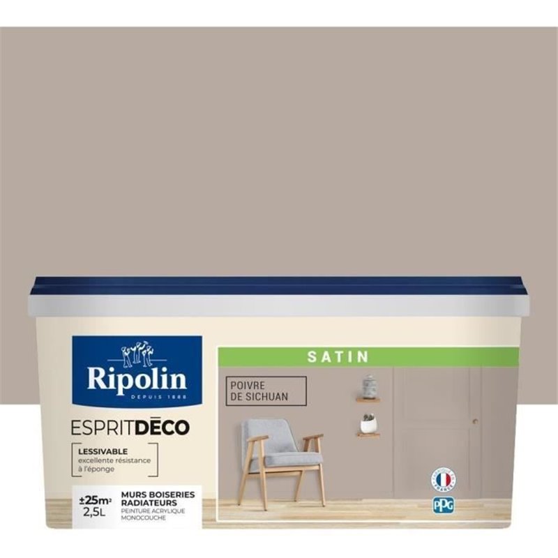 RIPOLIN Peinture murale pour toutes pièces - Poivre du sichuan satin - 2,5 L
