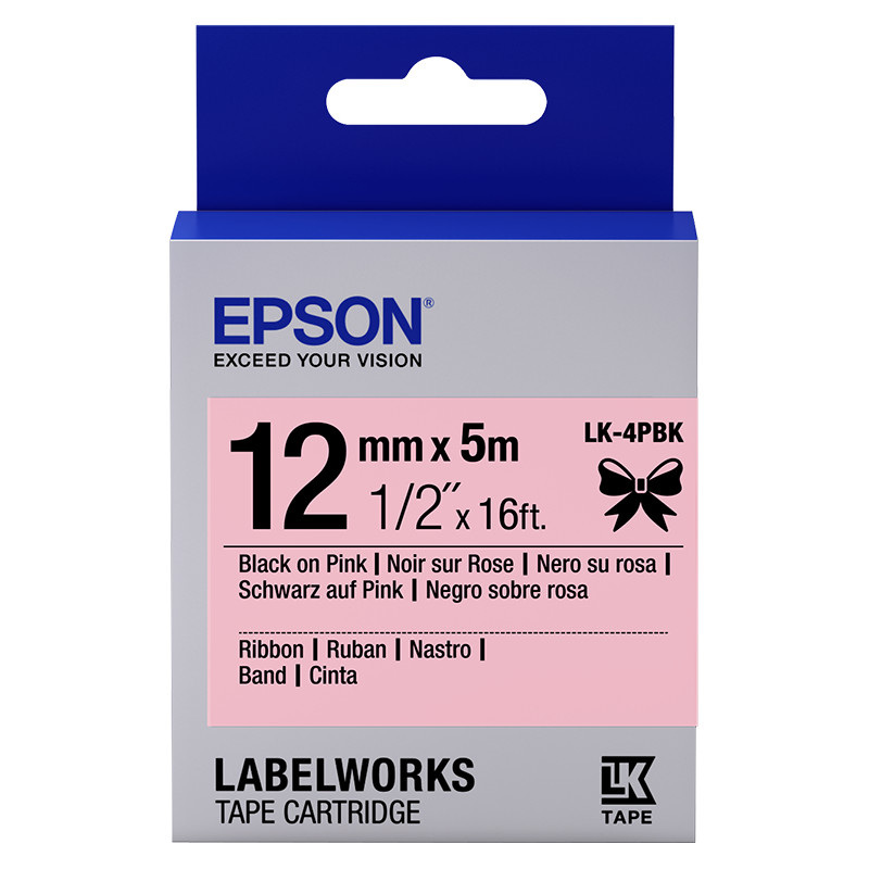 Epson Ruban satin pour étiqueteuse LK-4PBK Noir/Rose 12 mm (5 m)