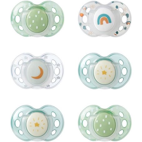 Sucette de nuit - TOMMEE TIPPEE - 18-36 mois - Lot de 6 sucettes phosphorescentes avec capsule de stérilisation réutilisable
