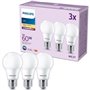 Ampoule LED - PHILIPS - 60 W - E27 - Blanc chaud - Dépolie - Non-Dimmable - 3 pieces