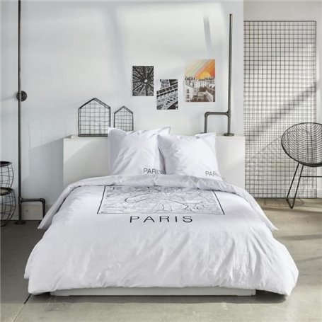 Parure de lit - TODAY - JAVA - 2 personnes - 240x220 cm - Coton - Imprimé Paris - Blanc