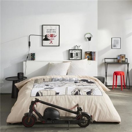 Parure de lit - TODAY - JAVA - 2 personnes - 240x220 cm - Coton - Imprimé Manga - Beige
