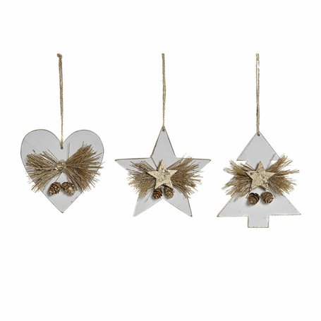 Décorations de Noël DKD Home Decor Coeur Bois Corde (12 x 3 x 12 cm) (3 pcs)