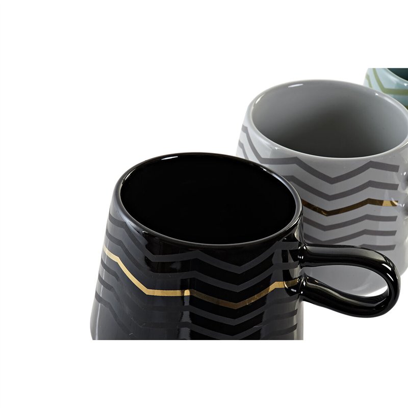Image secondaire de Tasse mug DKD Home Decor Noir Gris Bleu Rose Grès Moderne (400 ml) (4 Unités)