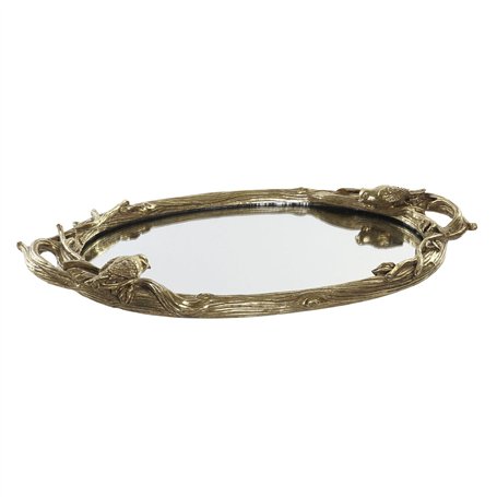 Plateau DKD Home Decor Miroir Doré Résine Oiseaux (45 x 27 x 3,7 cm)