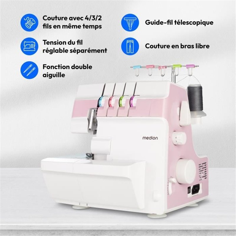 Image secondaire de Surjeteuse - MEDION - SO 90 - 91W - Type d'aiguille 11, 14, 16 - 1200 tr/min - LED - Rose