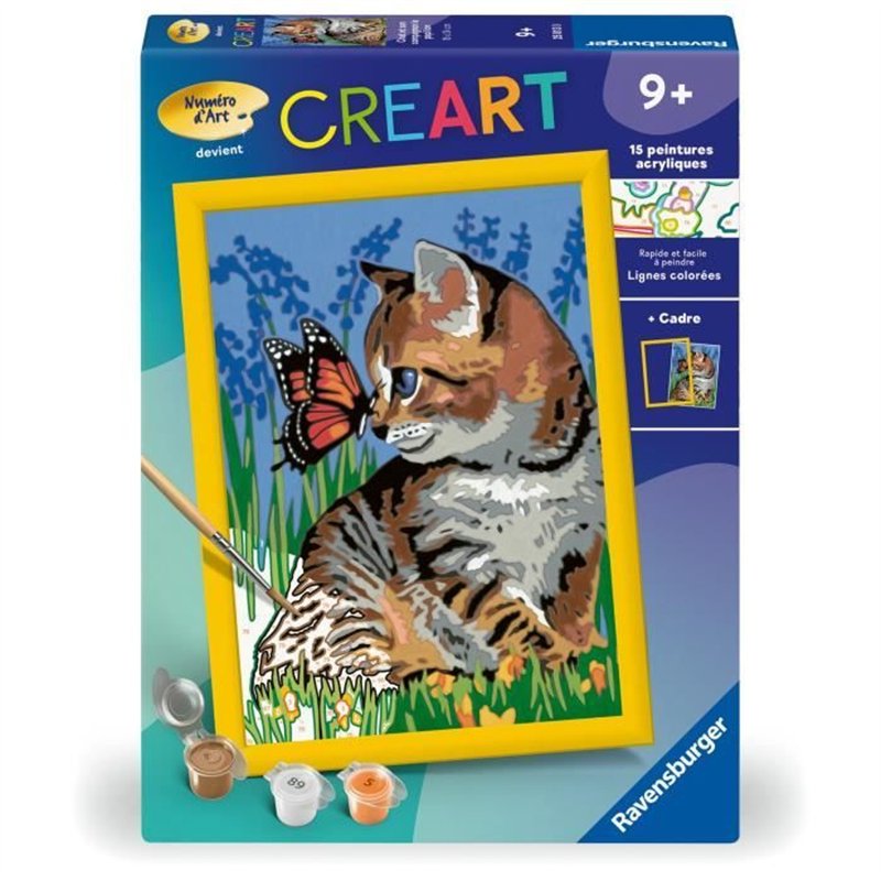 CreArt Kids 18x24cmChat et son compagnon le papillon, Kit de peinture par numéros Numéro d'Art,, Des 9 ans, 25813, Ravensburger