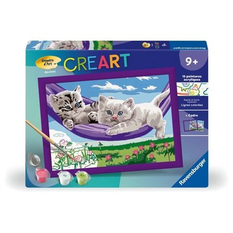 CreArt Kids 18x24cm Chatons dans le hamac, Kit de peinture par numéros Numéro d'Art, Des 9 ans, 25828, Ravensburger