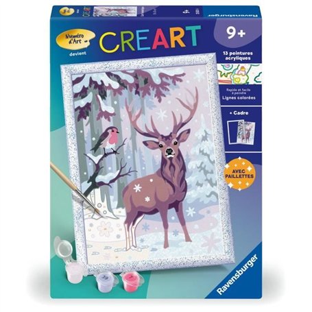 CreArt Kids 18x24cm Cerf romantique, Kit de peinture par numéros Numéro d'Art, Des 9 ans, 25831, Ravensburger