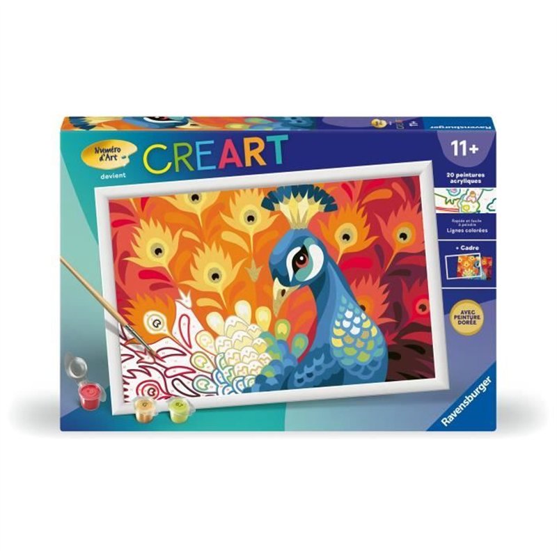 CreArt Kids 31x21cm Paon, Kit de peinture par numéros Numéro d'Art, Des 9 ans, 25907, Ravensburger
