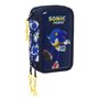 Pochette à crayons triple Sonic City Bleu 12,5 x 19,5 x 5,5 cm 37 Pièces