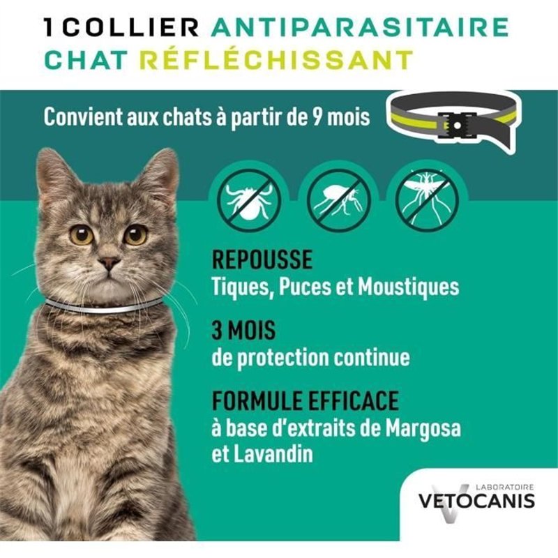 Image secondaire de Collier répulsif anti-tiques et puces - VETOCANIS - Noir Réfléchissant pour Chat