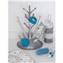 BEABA, Coffret naissance, Egoutte biberon arbre grey + Boite doseuses light/dark mist + Goupillon silicone + Bavoir coton tropic