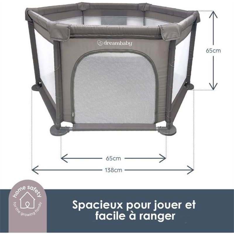 Image secondaire de Parc Explore - DREAMBABY - 6 côtés avec base en tissu et cadre rembourré - Ø 1,40 m - H 70 cm - Taupe