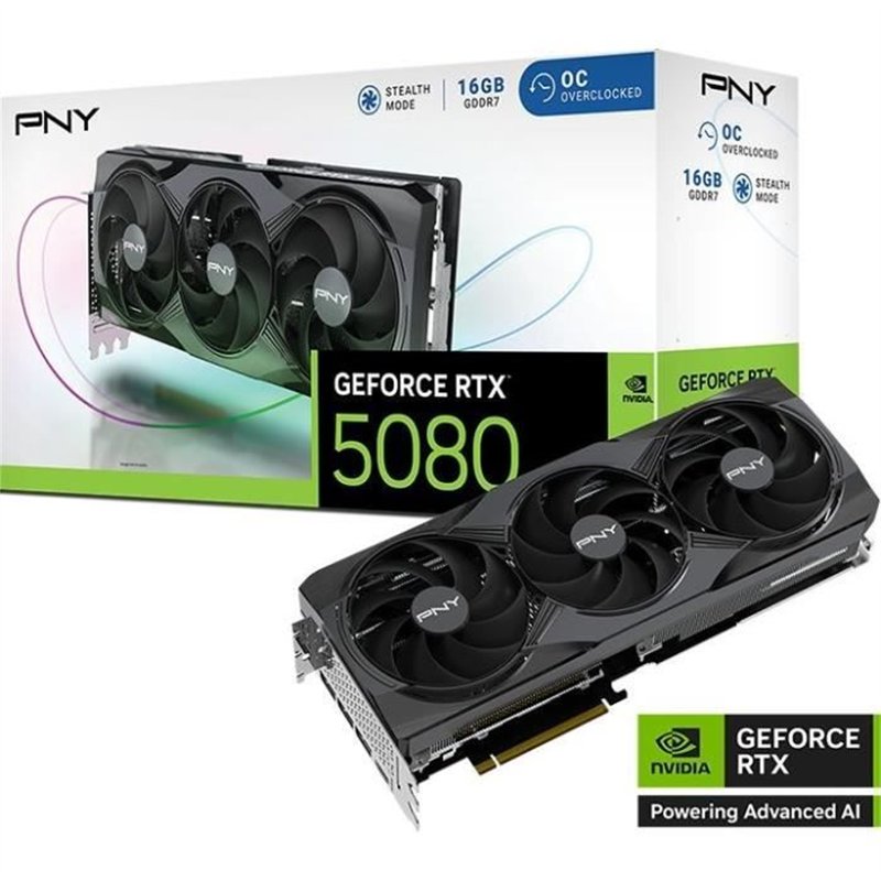 Carte graphique - PNY - GeForce RTX 5080 - 16 Go - Overclockée - PCIe 5.0 (VCG508016TFXPB1-O)
