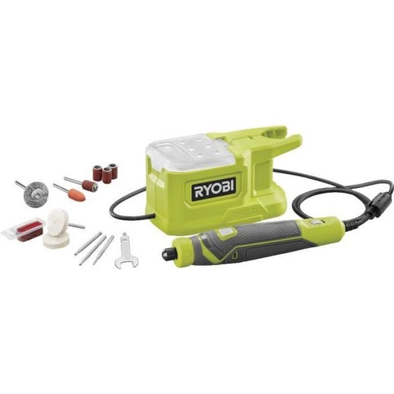 RYOBI - Mini-outil multifonction 18V ONE+ - 4400-23 000 tr/min - changement d'accessoire sans outil - Avec 15 accessoires - RRT1