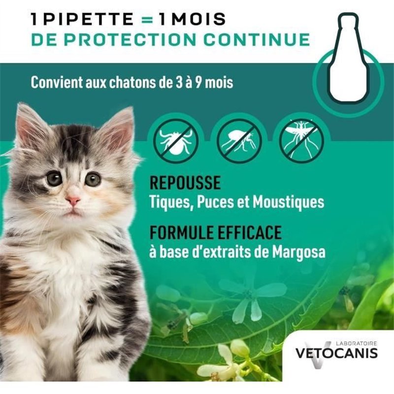 Image secondaire de Anti-puces - VETOCANIS - Efficace 2 x 1 Mois de Protection pour Chaton, 2 pipettes