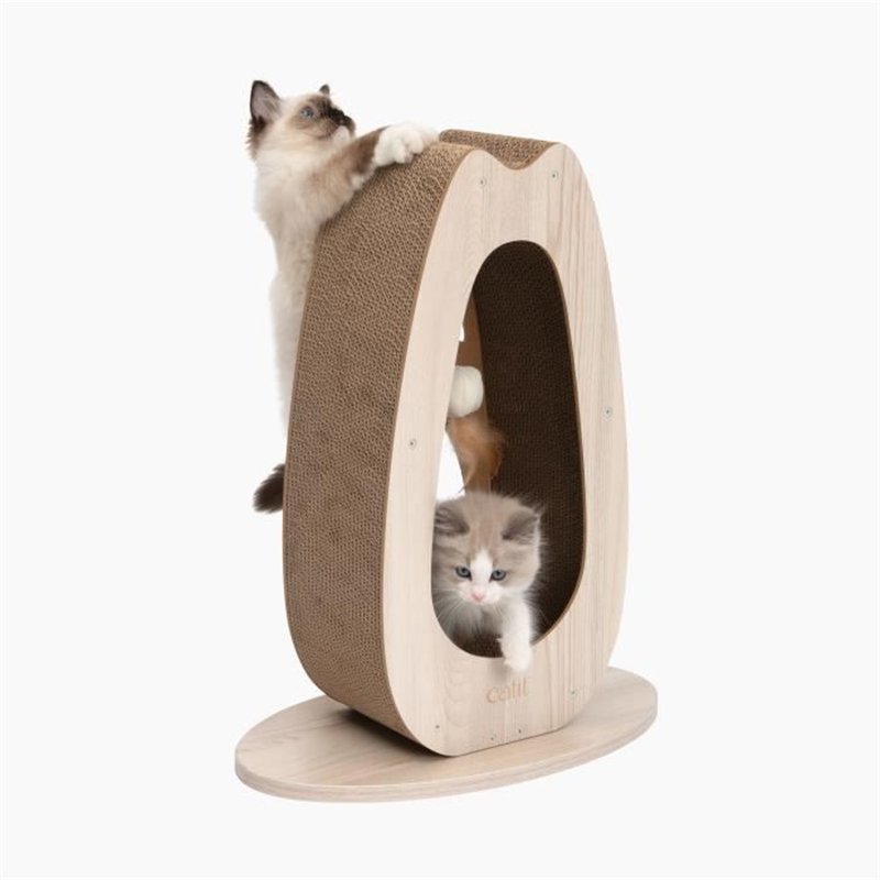 Image secondaire de Griffoir pour chat - CATIT - Pixi Grand - Avec balle en tissu et plume - Aspect chene naturel