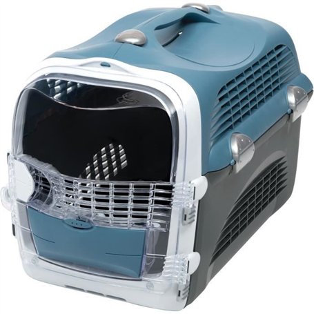 Cage de transport pour chat - CATIT - Cabrio - Multifonctionelle - Ouverture 360° - Bleu-gris
