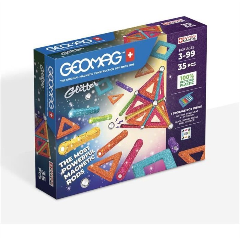 Coffret de construction - GEOMAG - Glitter Panels - 35 pièces - Magnétique - Plastique recyclé