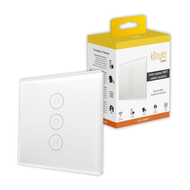 Interrupteur Wi-Fi+BT pour volets roulants, Rétroéclairage contrôlable - Konyks Vollo Max 3