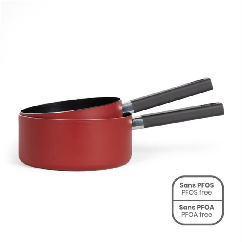 Set de 2 casseroles - LIVOO - MEP154R - Antiadhésif sans PFOA ni PFOS - Manche silicone - Tous feux dont induction