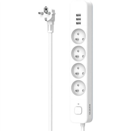 Multiprise - QUARX - 4 prises - Avec 3 ports USB, câble 1,5m