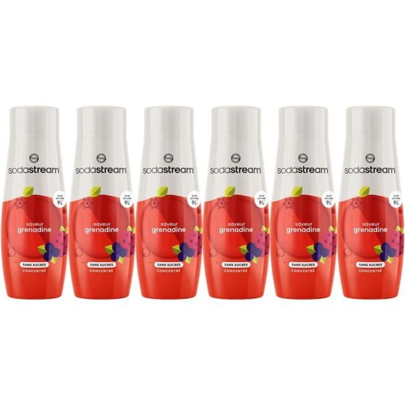 Concentrés SODASTREAM - Lot de 6 concentrés Grenadine sans sucres - Jusqu'a 54L de boissons - 440 ml