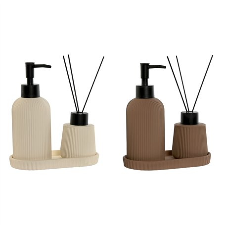 Ensemble de Bain Home ESPRIT Crème Terre cuite ABS Dolomite 17 x 9 x 2 cm 3 Pièces (2 Unités)