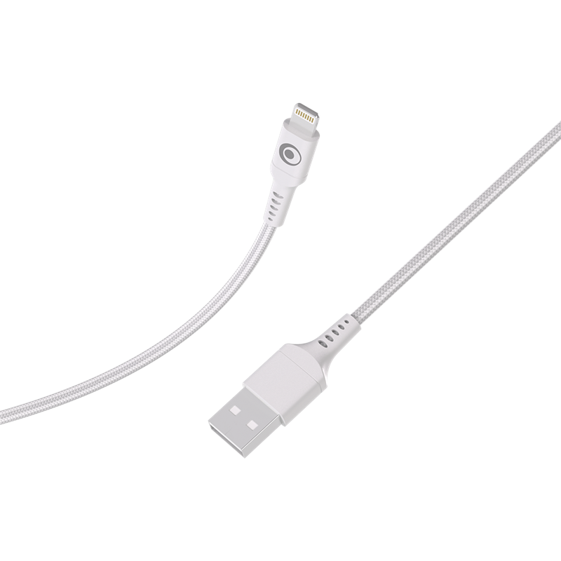 Câble Tissé USB A / Lightning 2.4A 1.2m FastCharge 12W Blanc Bigben
