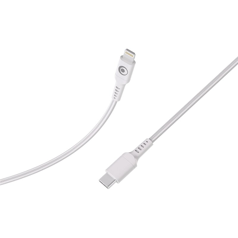 Câble Tissé USB C / Lightning 3A 1.2m PD 60W Blanc Bigben