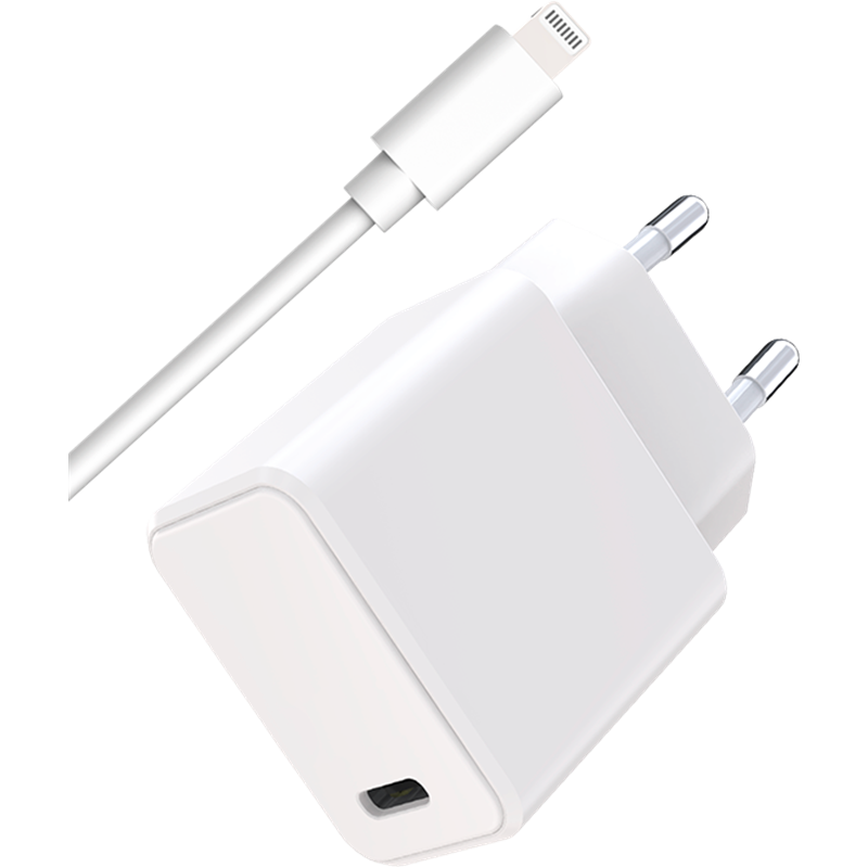 Kit Chargeur USB C 20W + Câble USB C / Lightning 1m Blanc WOW