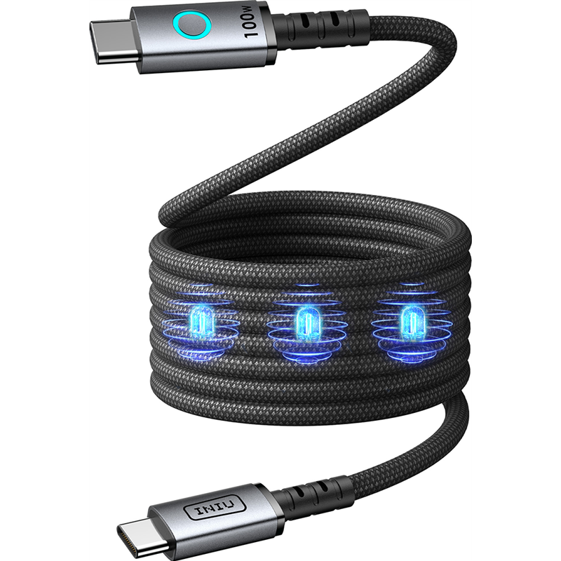 Câble Léopard USB C / USB C 5A 1.2m Magnétique PD 100W Noir Iniu