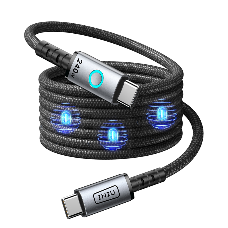 Câble Leopard Magnétique USB C / USB C 5A 1.2m PD 240W Noir Iniu