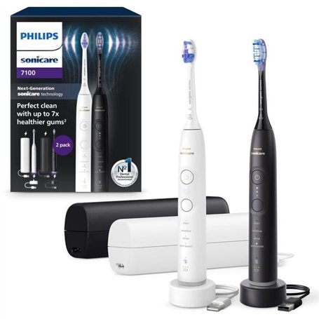 Brosse a dents - PHILIPS - HX7429/02 - Sonicare - Double manche Serie 7100 - Blanc & Noir - Eléctrique