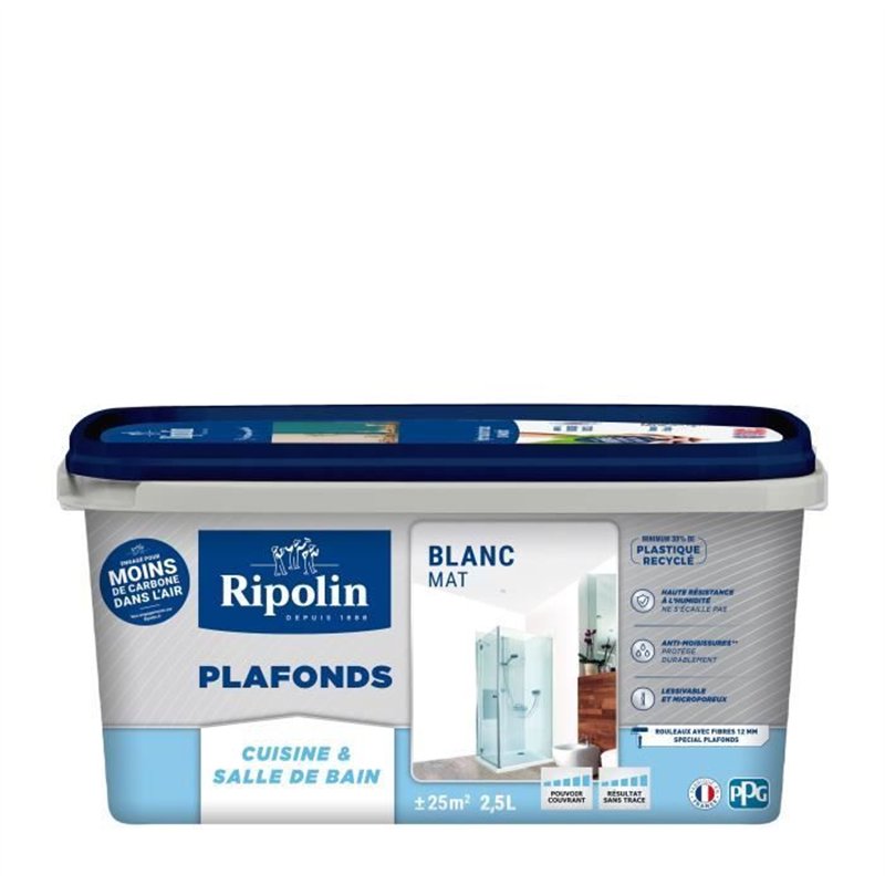 Peinture plafonds cuisine & salle de bain - Blanc mat - RIPOLIN - 2,5L