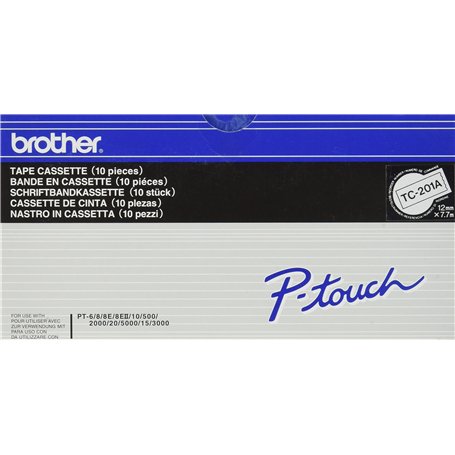 Brother TC201A PTOUCH Ruban laminé 12 mm/7,7 m Blanc/Noir