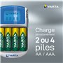 VARTA Chargeur de Piles, charge jusqu'à 4 AA/AAA Piles rechargeables, LCD Charger, avec câble USB et adaptateur 12V, non équipé