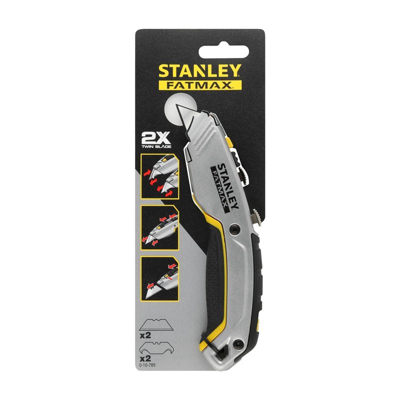 Stanley 0-10-789 Couteau Doubles Lames Rétractables - Gamme Fatmax - Compatible Lames Standards - Verrouillage des Lames - Chang