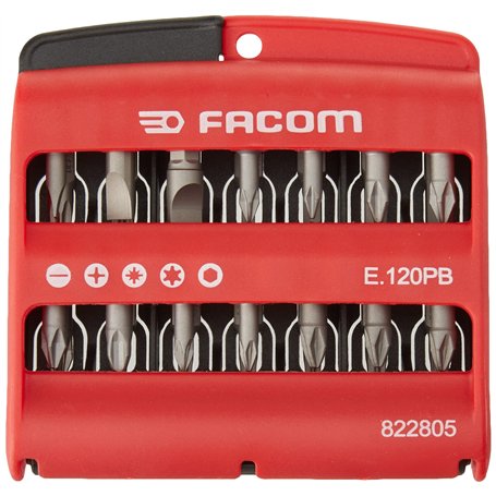 FACOM - Jeu d'Embouts de Vissage 28 pièces - E.120PB - Coffret avec Embouts Plats, PH, PZ Torx et à Six Pans - Polyamide PA66 - 