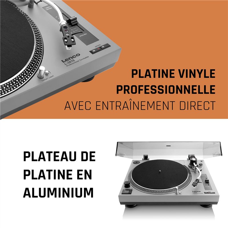 Image secondaire de Lenco L-3810 Platine Vinyle à entraînement Direct - Platine Vinyle DJ - 33/45 Tours/Minute - contrôle de Pas - système de Lectur