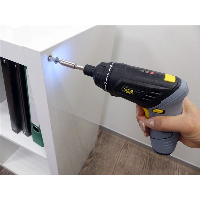 Image secondaire de Fartools Tournevis 3,6 V 1,5Ah batterie Li-ion, max 5Nm, poignée réglable, éclairage + lampe torche LED, chargeur, mallette + 15