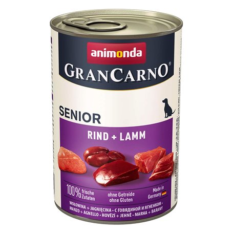 Nourriture pour chien GranCarno Senior d’animonda, nourriture humide pour chien de plus 7 ans, bœuf + agneau, 6 x 400 g