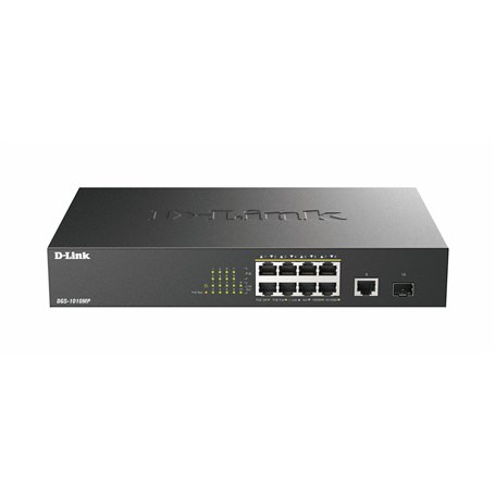 D-Link DGS-1010MP Switch Gigabit Max PoE 10 Ports, 8 Ports PoE+ Gigabit 30 W, Budget PoE 125 W, Liaison Montante Fibre SFP, sans