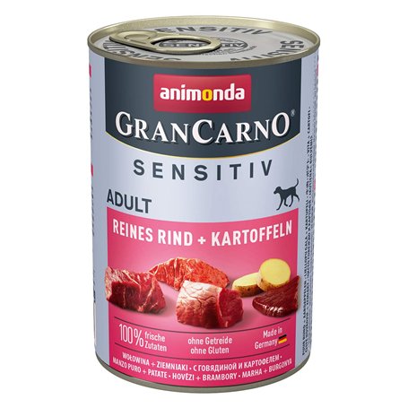 Nourriture pour chien GranCarno Sensitiv Adult d’animonda, nourriture humide pour chien adulte, pur bœuf + pomme de terre, 6 x 4
