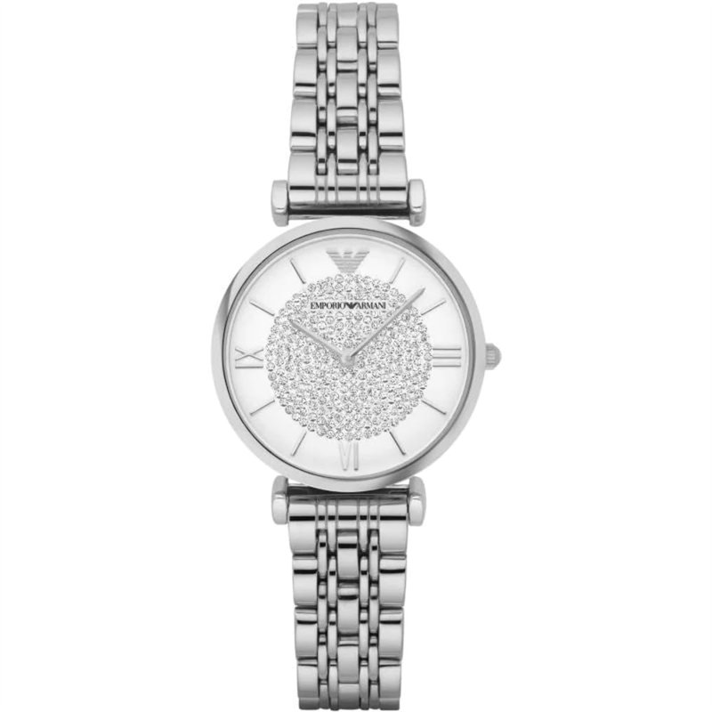 Emporio Armani Montre pour femmes, mouvement à deux aiguilles, boîtier en acier inoxydable de 32 mm avec bracelet en acier inoxy
